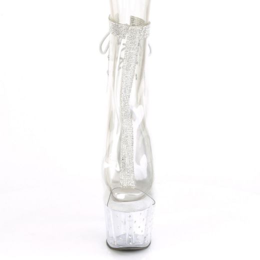 Product image of Pleaser STARDUST-1018C-2RS Clear/Clear 7 inch (17.8 cm) Heel 2 3/4 inch (7 cm) Platform Open Toe/Heel Ankle Boot With Rhinestones
