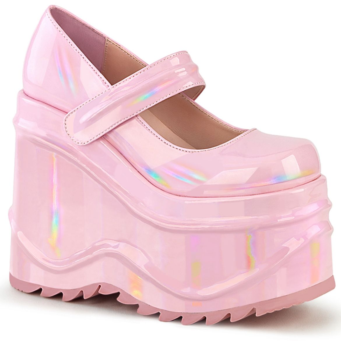 Product image of Demonia WAVE-32 Baby Pink Holographic 6 inch (15.2 cm) Wedge Platform Maryjane