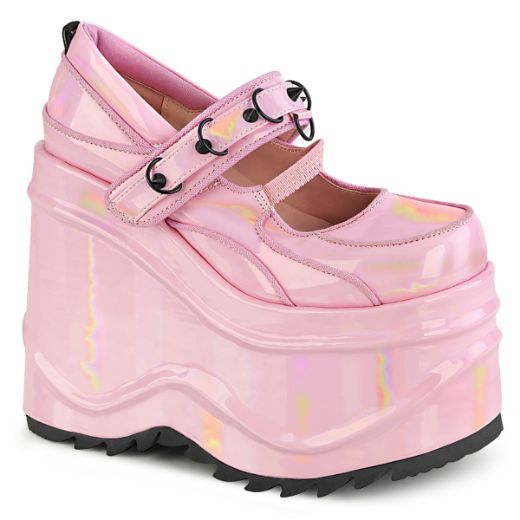 Product image of Demonia WAVE-48 Baby Pink Holographic Patent 6 inch (15.2 cm) Wedge Platform Maryjane