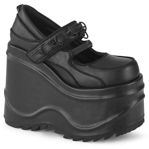 Product image of Demonia WAVE-48 Black Vegan Faux Leather 6 inch (15.2 cm) Wedge Platform Maryjane