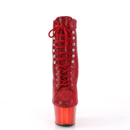 Image of Pleaser ADORE-1020CHRS Red RS/Red Chrome 7 Inch Heel  2 3/4 Inch PF RS Embellished Ankle Boot Side Zip