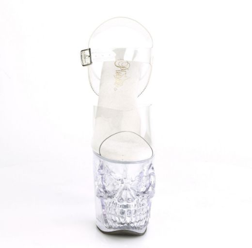 Image of Pleaser RAPTURE-808 Clr/Clr 8 Inch Finger Bone Heel 4 Inch Skull PF Ankle Strap Sandal