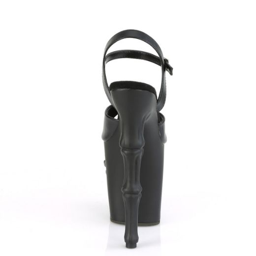 Image of Pleaser RAPTURE-809 Blk Faux Leather/Blk Matte 8 Inch Finger Bone Heel 4 Inch Skull PF Ankle Strap Sandal