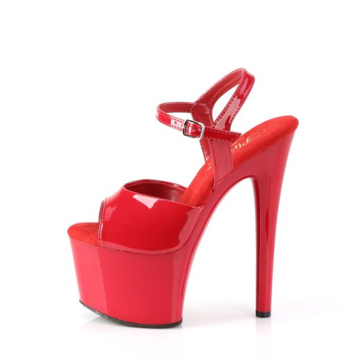 Image of Pleaser PASSION-709 Red Pat/Red 7 Inch Heel 2 3/4 Inch PF Ankle Strap Sandal