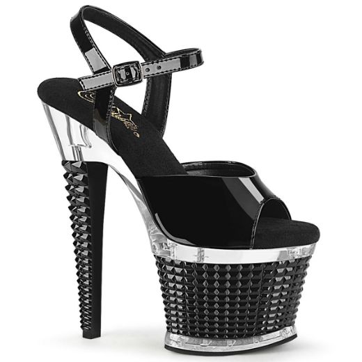 Image of Pleaser SPECTATOR-709 Blk Pat/Clr-Blk 7 Inch Heel 3 Inch Textured PF Ankle Strap Sanda