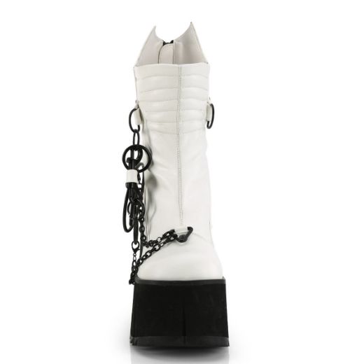 Image of Demonia KERA-130 Wht Vegan Leather 4 1/2 Inch Platform Calf High Boot Metal Back Zip