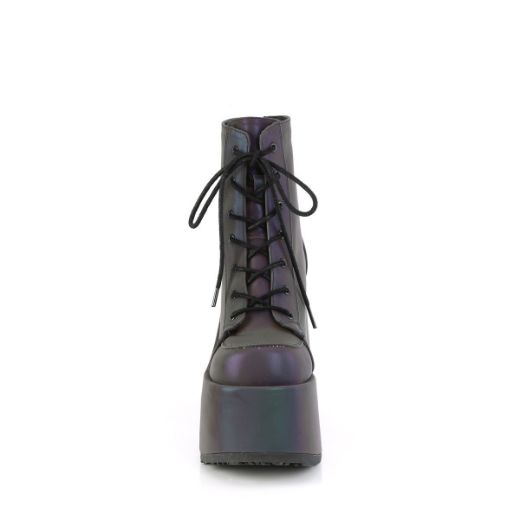 Image of Demonia CAMEL-203 Green Multi Reflective 3 1/2 Inch Chunky Heel 2 1/4 Inch PF Lace-Up Ankle BT Side Zip