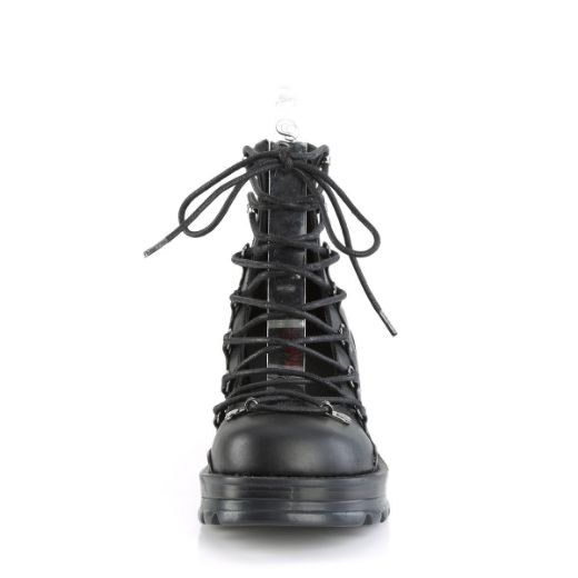 Image of Demonia BRATTY-32 Blk Vegan Leather 2 3/4 Inch Heel 1 Inch Platform Lace-Up Ankle High Shoe