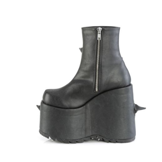 Image of Demonia SLAY-77 Blk Vegan Leather 7 Inch PF Ankle Boot Side Zip
