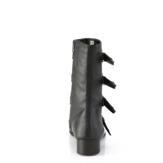 Image of Demonia WARLOCK-110-B Blk Vegan Leather 1 1/2 Inch Block Heel Pointed Toe Mid-Calf Boot Side Zip