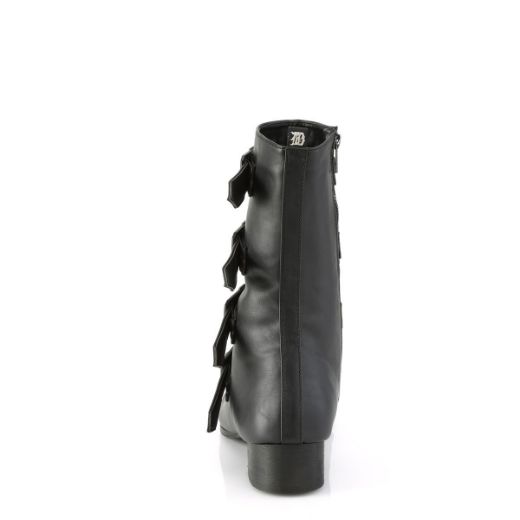 Image of Demonia WARLOCK-110-C Blk Vegan Leather 1 1/2 Inch Block Heel Pointed Toe Mid-Calf Boot Side Zip