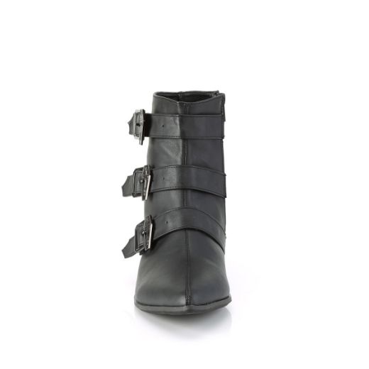 Image of Demonia WARLOCK-50-C Blk Vegan Leather 1 1/2 Inch Block Heel Pointed Toe Ankle Boot Side Zip