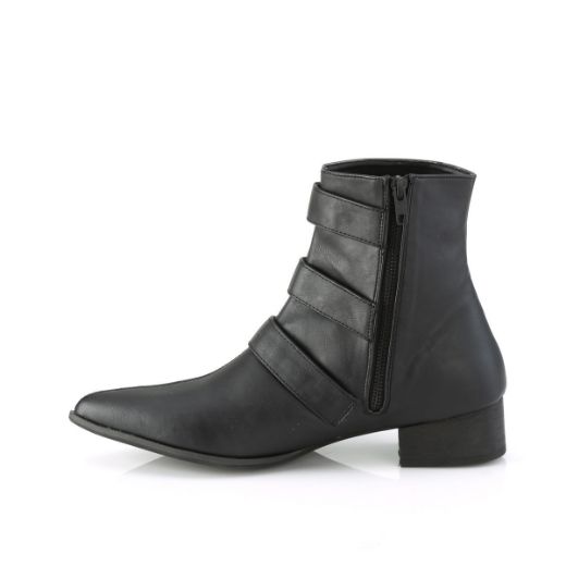 Image of Demonia WARLOCK-50-C Blk Vegan Leather 1 1/2 Inch Block Heel Pointed Toe Ankle Boot Side Zip