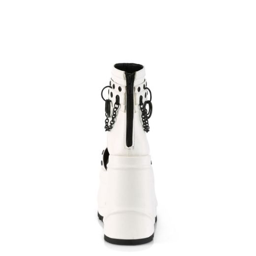 Image of Demonia WAVE-22 Wht Vegan Leather 6 Inch Wedge PF Bootie Sandal Back Zip