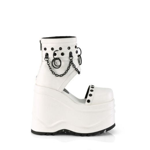Image of Demonia WAVE-22 Wht Vegan Leather 6 Inch Wedge PF Bootie Sandal Back Zip