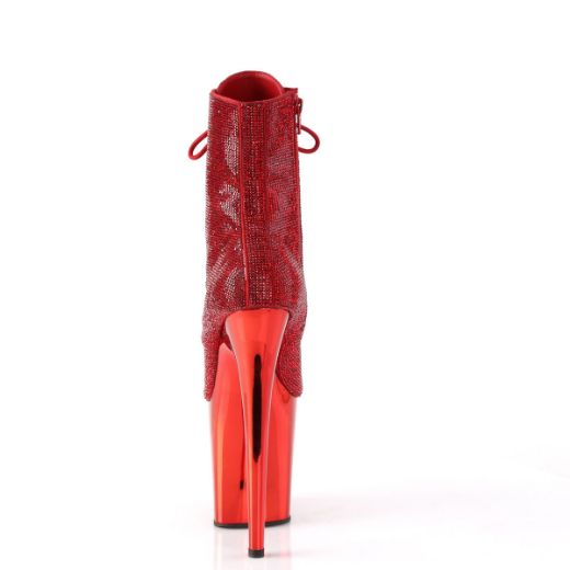 Image of Pleaser FLAMINGO-1020CHRS Red RS/Red Chrome 8 Inch Heel  4 Inch PF Lace-Up RS Embellished Ankle Boot Side Zip