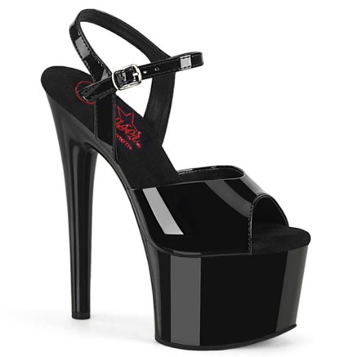 Image of Pleaser PASSION-709 Blk Pat/Blk 7 Inch Heel 2 3/4 Inch PF Ankle Strap Sandal