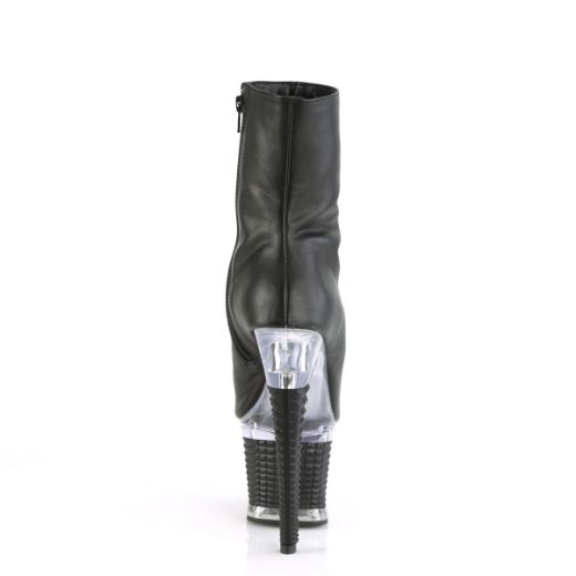 Image of Pleaser SPECTATOR-1012 Blk Faux Leather/Clr-Blk Matte 7 Inch Heel 3 Inch Textured PF Peep Toe Ankle Boot Side Zip