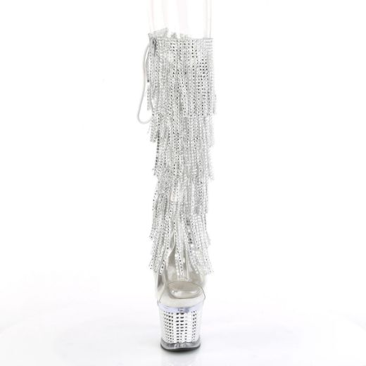 Image of Pleaser SPECTATOR-2017RSF Clr-Slv/Clr-Slv Chrome 7 Inch Heel 3 Inch Textured PF Open Toe/Heel Knee Boot Side Zip