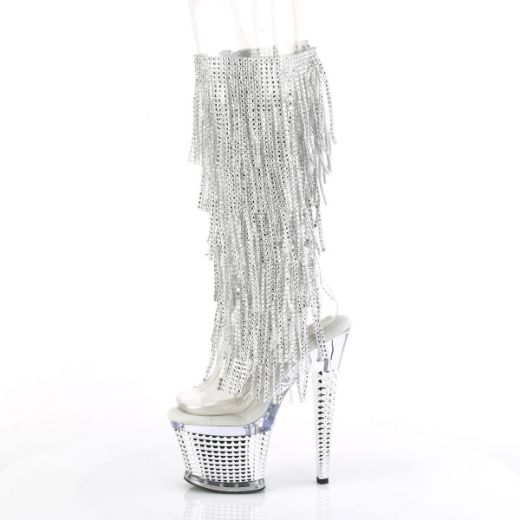Image of Pleaser SPECTATOR-2017RSF Clr-Slv/Clr-Slv Chrome 7 Inch Heel 3 Inch Textured PF Open Toe/Heel Knee Boot Side Zip