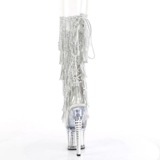 Image of Pleaser SPECTATOR-2017RSF Clr-Slv/Clr-Slv Chrome 7 Inch Heel 3 Inch Textured PF Open Toe/Heel Knee Boot Side Zip