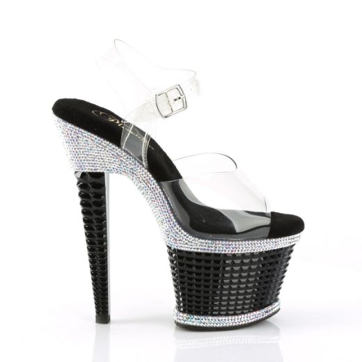 Image of Pleaser SPECTATOR-708RS Clr/Blk-RS 7 Inch Heel 3 Inch Textured PF Ankle Strap Sandal w/RS