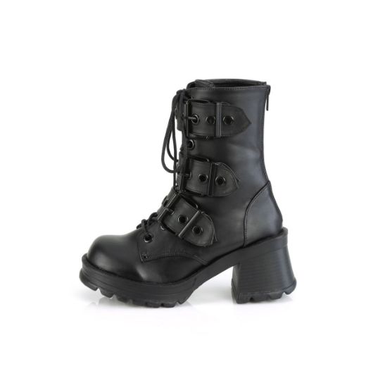 Image of Demonia BRATTY-118 Blk Vegan Leather 2 3/4 Inch Heel 1 Inch Platform Lace-Up Ankle Boot Inside Zip