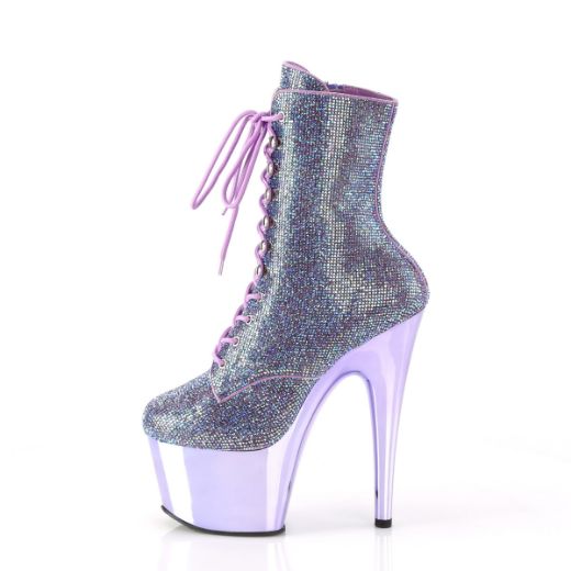 Product image of Pleaser ADORE-1020CHRS Lavender Multi RS/Lavender Chrome 7 Inch Heel  2 3/4 Inch PF RS Embellished Ankle Boot Side Zip