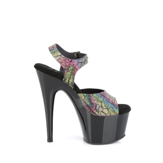 Product image of Pleaser ADORE-708N-LTP Green-Purple TPU/Blk 7 Inch Heel 2 3/4 Inch PF Ankle Strap Sandal