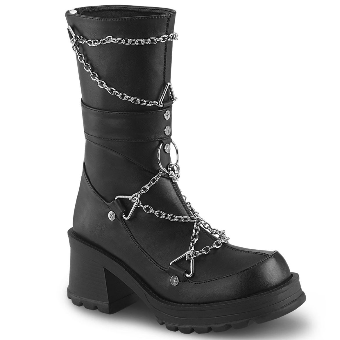 Product image of Demonia BRATTY-120 Blk Vegan Leather 2 3/4 Inch Heel 1 Inch Platform Mid-Calf Boot Back Zip