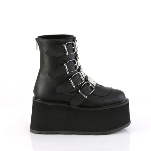 Product image of Demonia DAMNED-105 Blk Vegan Leather 3 1/2 Inch PF Ankle Bootw/ 4 Buckle Straps Back MetalZip