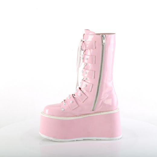 Product image of Demonia DAMNED-225 B. Pink Holo Pat 3 1/2 Inch PF Mid-Calf Boot w/6 BuckleStraps Metal Side Zip