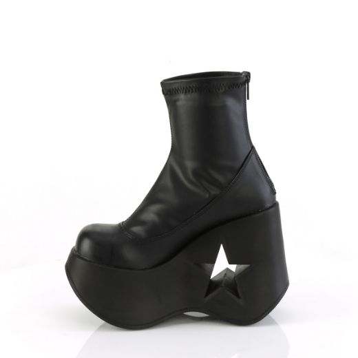 Product image of Demonia DYNAMITE-100 Blk Str Vegan Leather 5 Inch Star Cutout Platform Wedge Ankle Boot Back Zip
