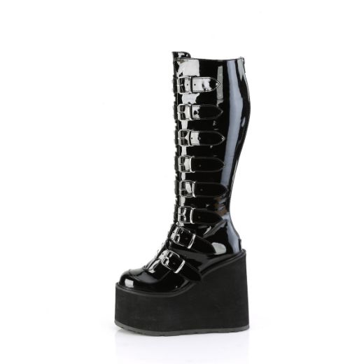 Product image of Demonia SWING-815WC Blk Pat 5 1/2 Inch PF Wide Calf Knee Boot w/ Buckle Straps Back Zip