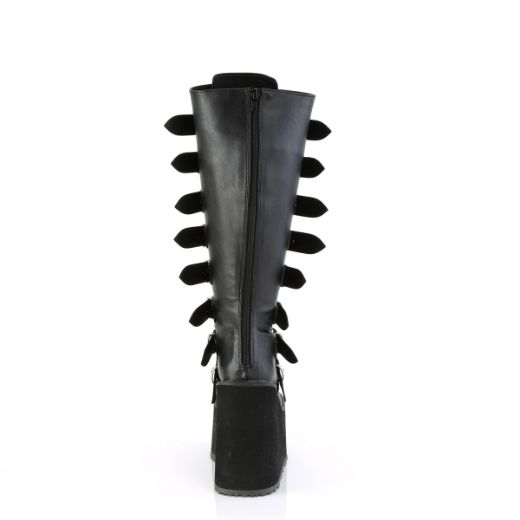 Product image of Demonia SWING-815WC Blk Vegan Leather 5 1/2 Inch PF Wide Calf Knee Boot w/ Buckle Straps Back Zip