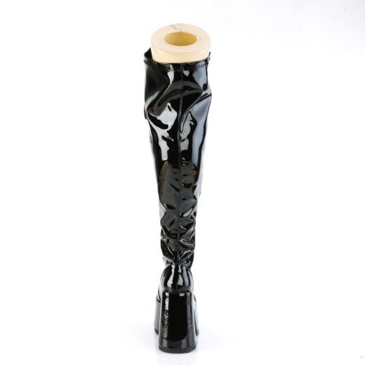 Product image of Demonia CAMEL-300WC Blk Str Pat 5 Inch Chunky Heel 3 Inch PF Wide Calf Thigh-High BootOutside Zip