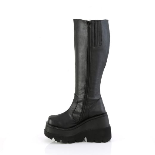 Product image of Demonia SHAKER-100WC Blk Vegan Leather 4 1/2 Inch Wedge PF Wide Calf Knee High Boot Inside Zip