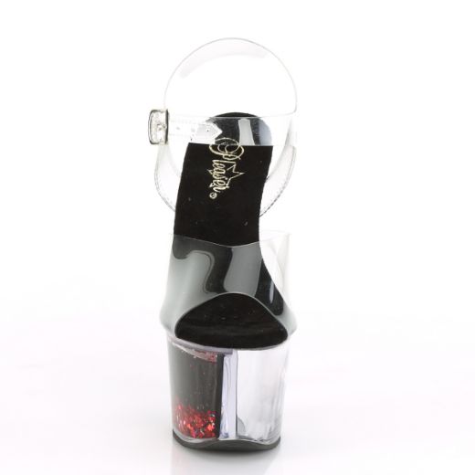 Product image of Pleaser Sky-308Whg Clear/Black-Red Glitter, 7 inch (17.8 cm) Heel, 2 3/4 inch (7 cm) Platform Sandal Shoes