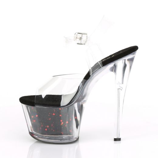 Product image of Pleaser Sky-308Whg Clear/Black-Red Glitter, 7 inch (17.8 cm) Heel, 2 3/4 inch (7 cm) Platform Sandal Shoes
