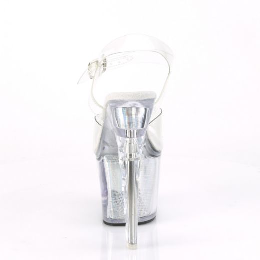 Product image of Pleaser Flashdance-708Sch Clear/Silver Hologram, 7 inch (17.8 cm) Scalloped Heel, 3 1/4 inch (8.3 cm) Platform Sandal Shoes