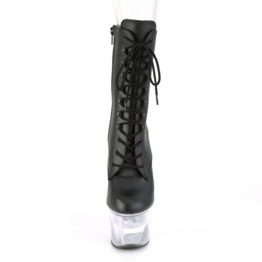 Product image of Pleaser Flashdance-1020-7 Black Faux Leather/Clear, 7 inch (17.8 cm) Heel, 2 3/4 inch (7 cm) Platform Ankle Boot