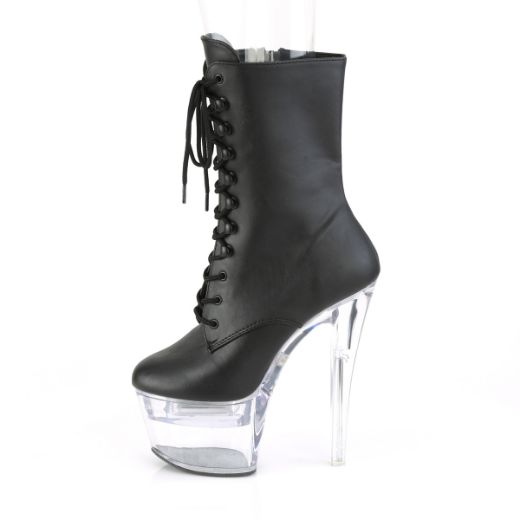 Product image of Pleaser Flashdance-1020-7 Black Faux Leather/Clear, 7 inch (17.8 cm) Heel, 2 3/4 inch (7 cm) Platform Ankle Boot