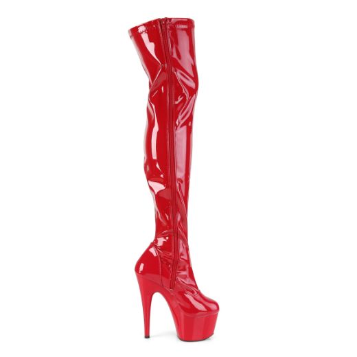 Product image of Pleaser Adore-3000 Red Stretch Patent/Red, 7 inch (17.8 cm) Heel, 2 3/4  inch (7 cm) Platform Thigh High Boot
