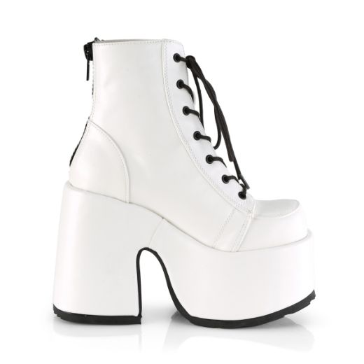 Product image of Demonia Camel-203 White Vegan Leather, 5 inch (12.7 cm) Chunky Heel, 3 inch (7.6 cm) Platform Ankle Boot