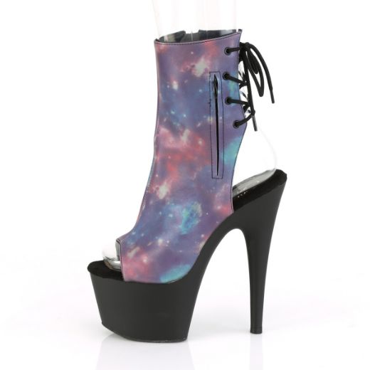 Product image of Pleaser ADORE-1018REFL Purple-Blue Reflective/Black Matte 7 inch (17.8 cm) Heel 2 3/4 inch (7 cm) Platform Open Toe/Heel Ankle Boot Side Zip