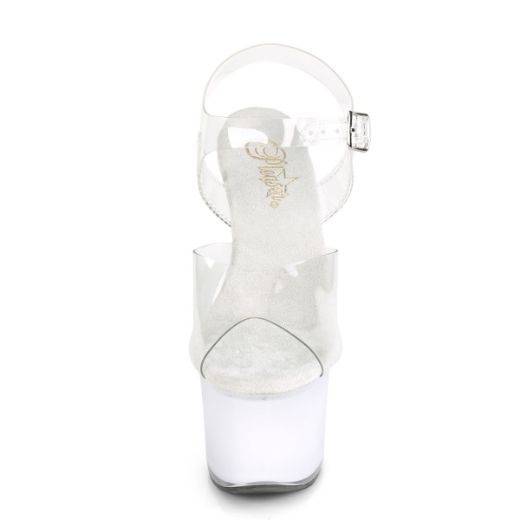 Product image of Pleaser DISCOLITE-708 Clear/White Glow 7 inch (17.8 cm) Heel 2 3/4 inch (7 cm) Platform Led Illuminated Ankle Strap Sandal