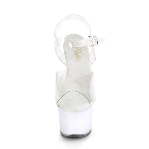 Product image of Pleaser ECHOLITE-708 Clear/White Glow 7 inch (17.8 cm) Heel 2 3/4 inch (7 cm) Platform Led Illuminated Ankle Strap Sandal