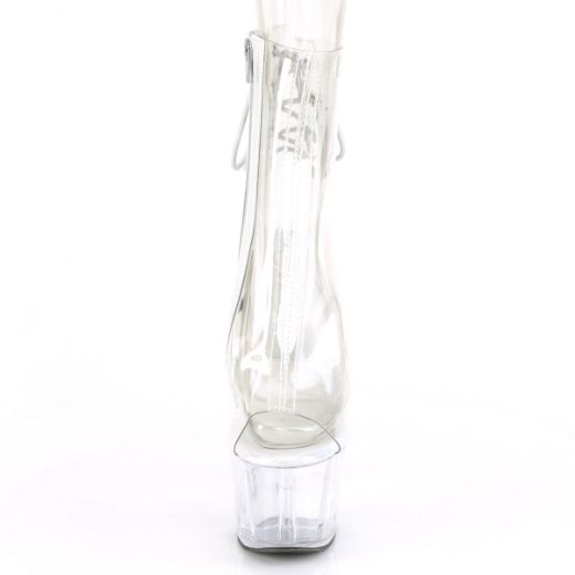 Product image of Pleaser ADORE-1018C Clear/Clear 7 inch (17.8 cm) Heel 2 3/4 inch (7 cm) Platform Open Toe/Heel Ankle Boot Side Zip