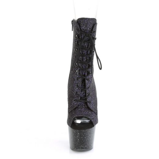 Product image of Pleaser ADORE-1021MBG Purple Glitter/Black 7 inch (17.8 cm) Heel 2 3/4 inch (7 cm) Platform Peep Toe Lace-Up Ankle Boot Side Zip