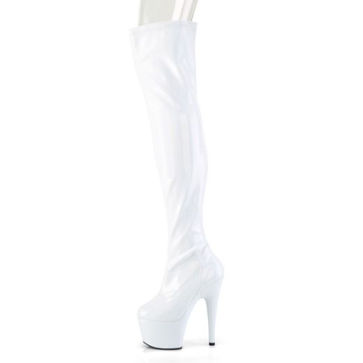 Product image of Pleaser ADORE-3000HWR White Stretch Holographic/White Holographic 7 inch (17.8 cm) Heel 2 3/4 inch (7 cm) Platform Stretch Thigh Boot Side Zip Thigh High Boot